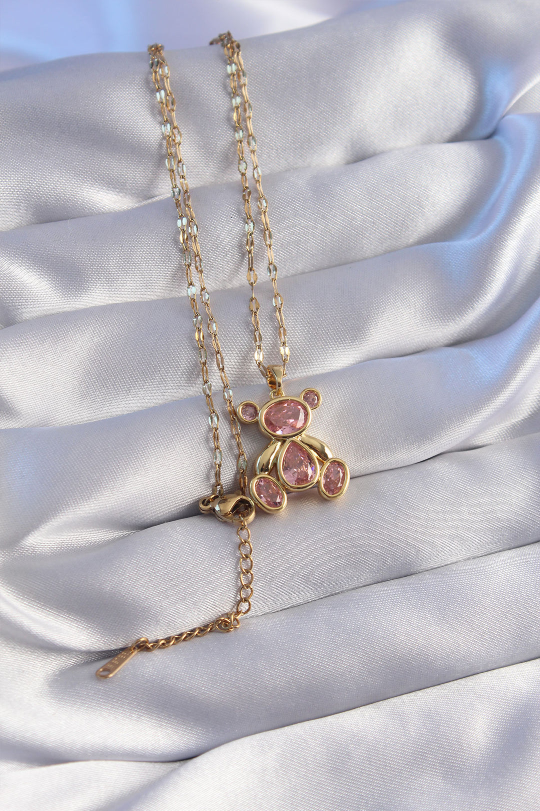 EBJ 316L Steel Chain Gold Color Pink Zircon Stone Teddy Necklace - Paderno Dugnano