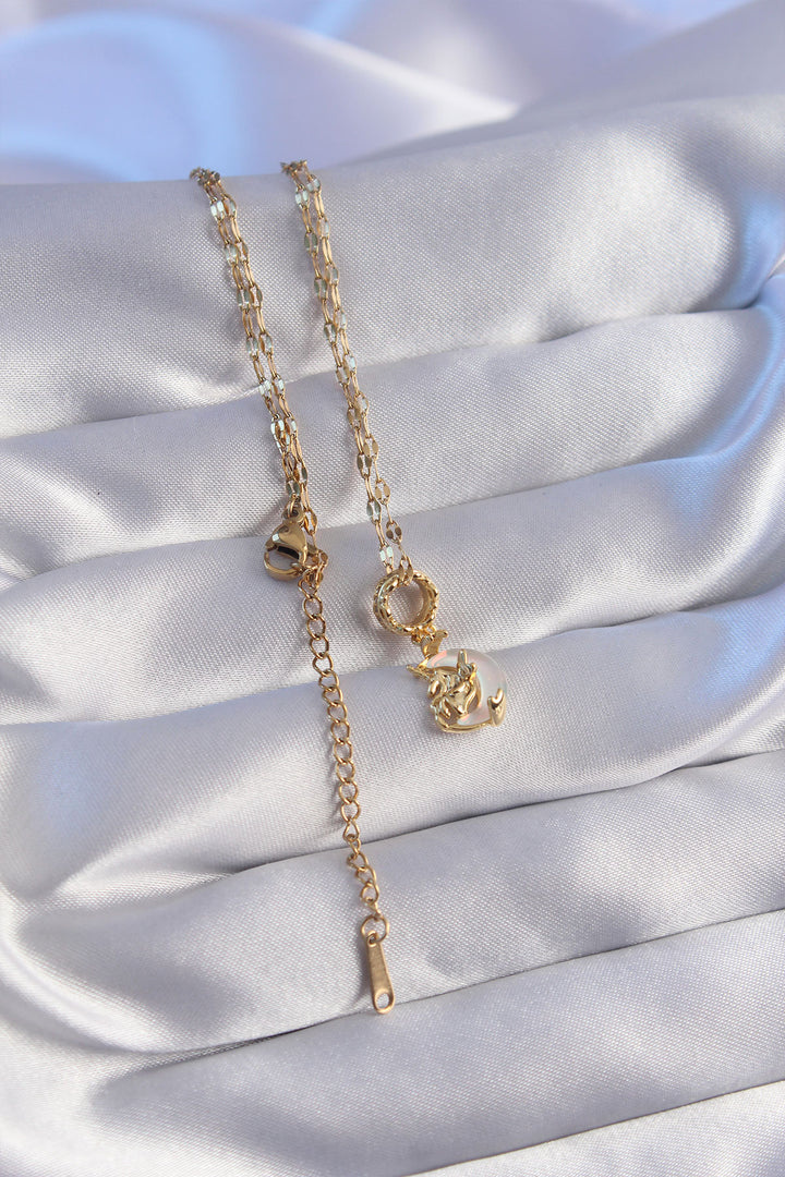 EBJ 316L Stainless Steel Chain Gold Color with Zircon Stone and Mother of Pearl Moon Pendant - Ciudad Río Bravo