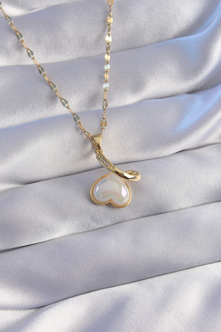 EBJ 316L Steel Chain Gold Color Enamel Heart Pendant with Zircon Stone - Bartlett