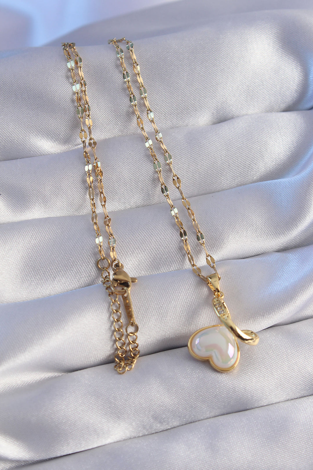 EBJ 316L Steel Chain Gold Color Enamel Heart Pendant with Zircon Stone - Bartlett