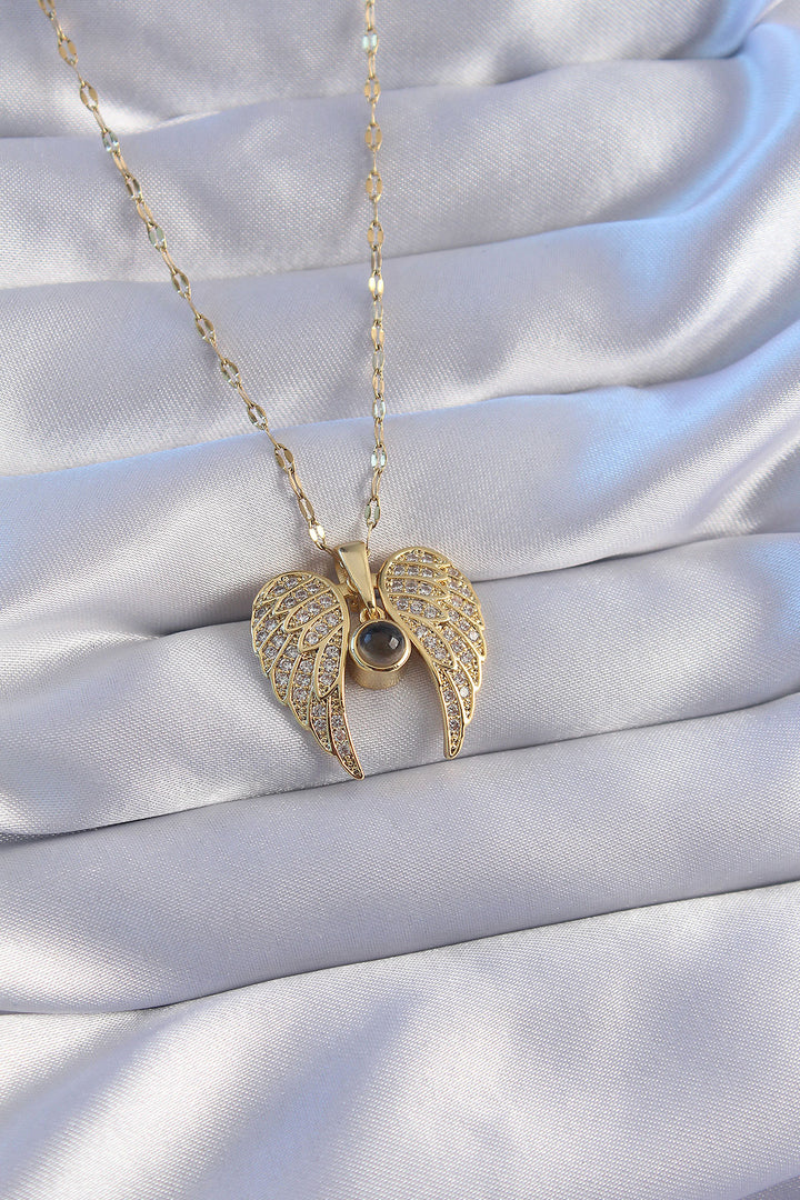 EBJ 316L Steel Chain Gold Color Zircon Stone Winged Projection Necklace - Moline