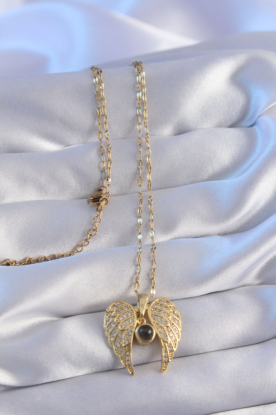EBJ 316L Steel Chain Gold Color Zircon Stone Winged Projection Necklace - Moline