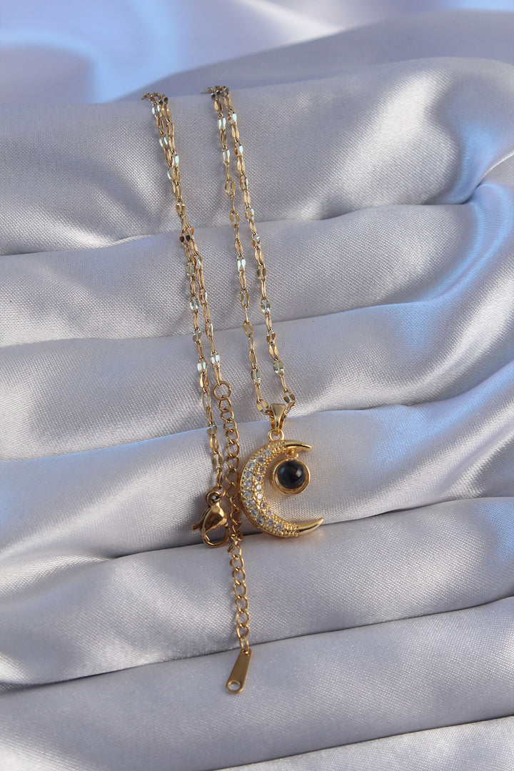 EBJ 316L Steel Chain Gold Color Zircon Stone Moon Figure Projection Necklace - Mount Pleasant