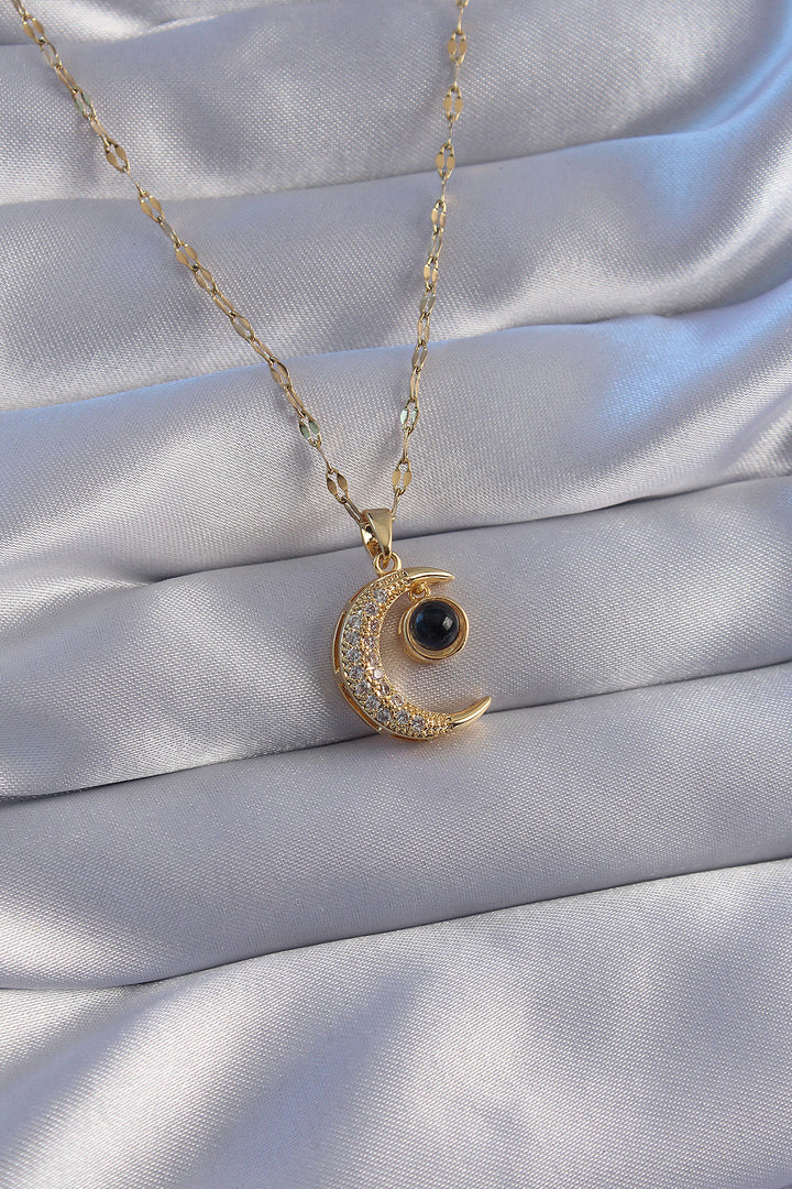 EBJ 316L Steel Chain Gold Color Zircon Stone Moon Figure Projection Necklace - Mount Pleasant