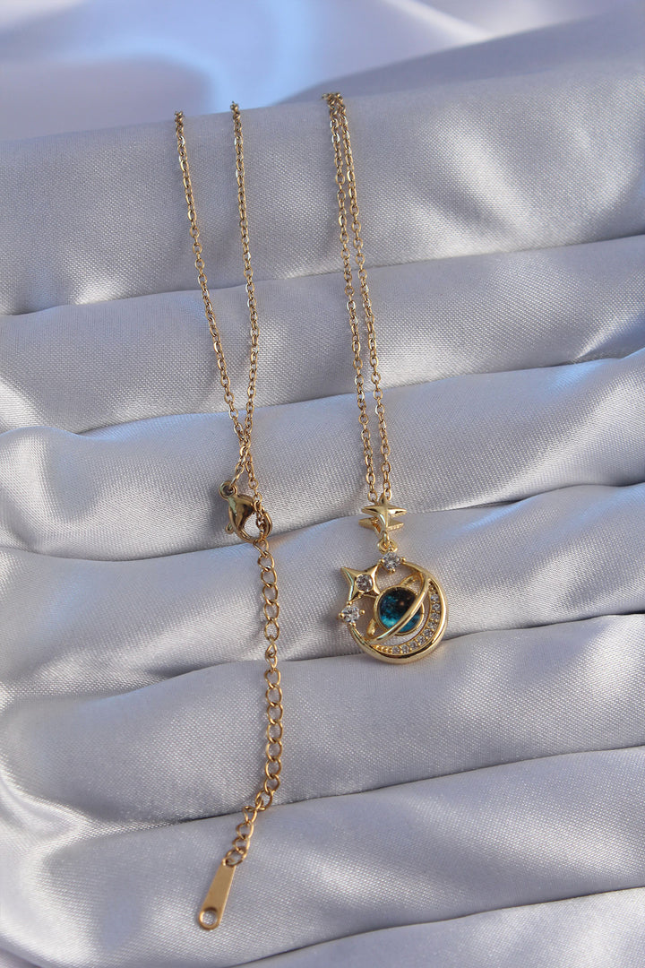 EBJ 316L Steel Chain Gold Color with Zircon Stone Polar Star Figure Planet Necklace - Weinheim