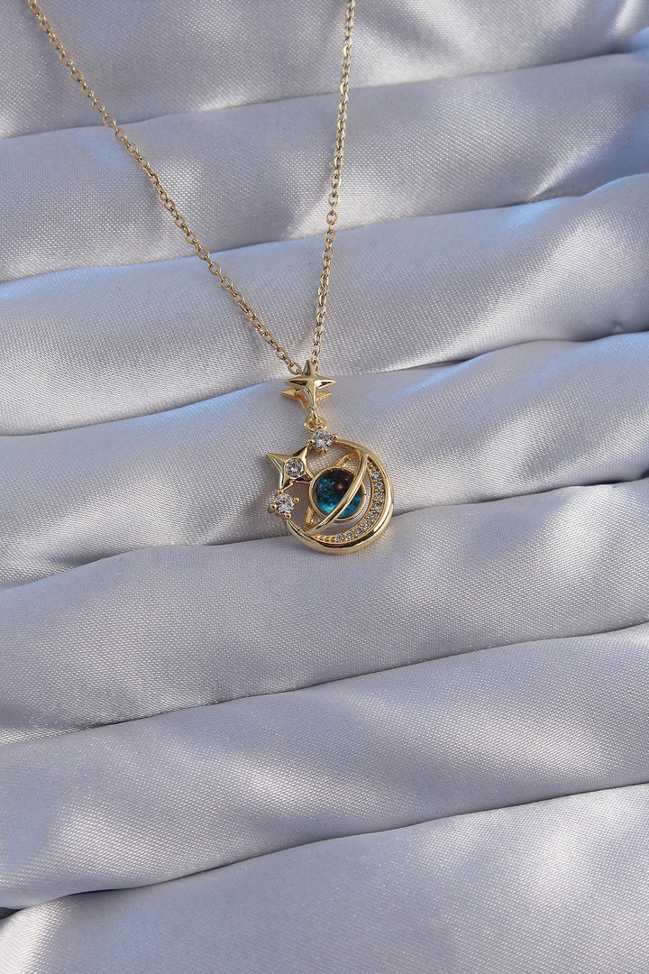 EBJ 316L Steel Chain Gold Color with Zircon Stone Polar Star Figure Planet Necklace - Weinheim