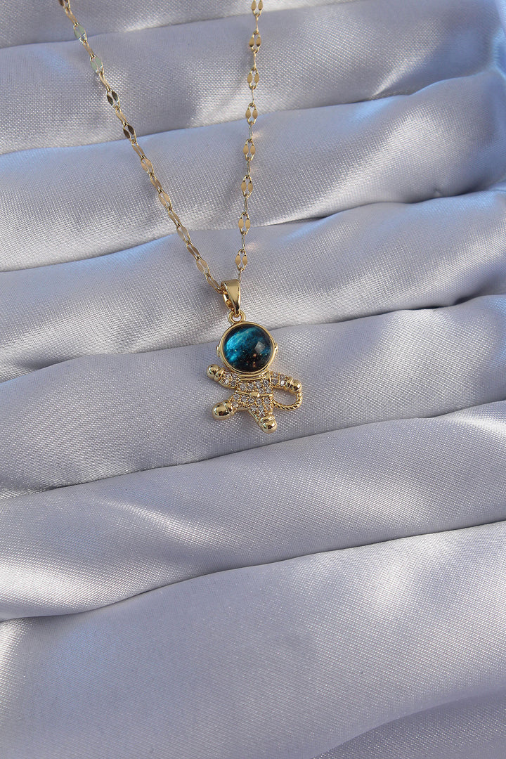 EBJ 316L Steel Chain Gold Color with Zircon Stone Astronaut Figure Planet Necklace - Manhattan