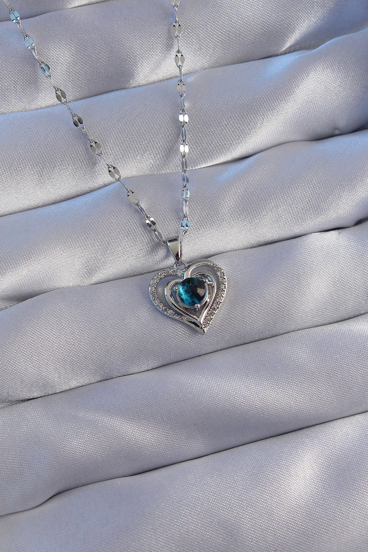 EBJ 316L Stainless Steel Chain Silver Color Zircon Stone Heart Shaped Planet Necklace - Pau