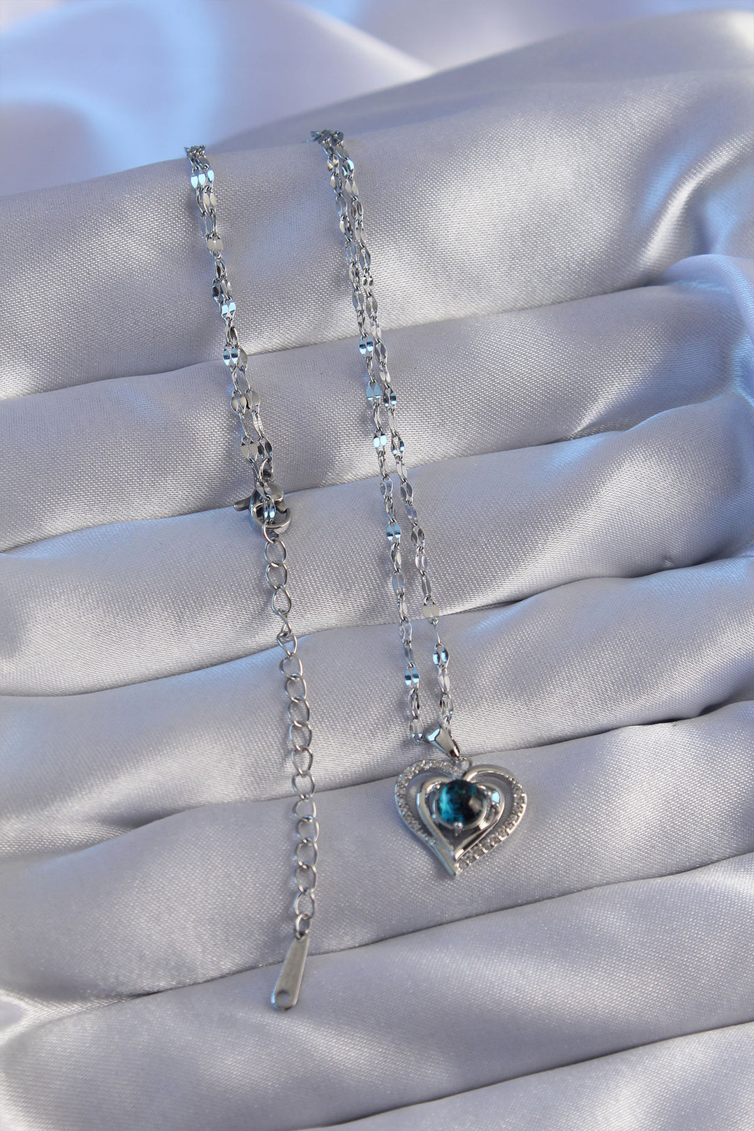 EBJ 316L Stainless Steel Chain Silver Color Zircon Stone Heart Shaped Planet Necklace - Pau