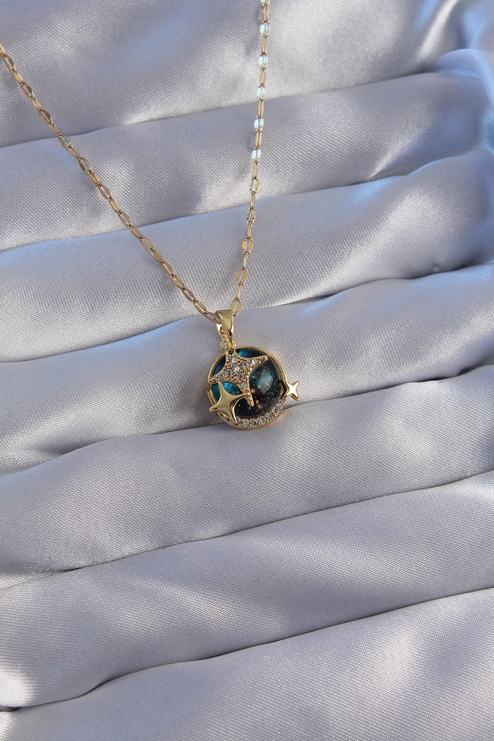 EBJ 316L Steel Chain Gold Color Zircon Stone Polar Star Planet Necklace - Dordrecht
