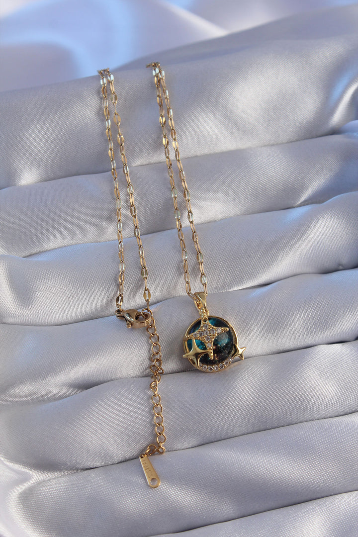 EBJ 316L Steel Chain Gold Color Zircon Stone Polar Star Planet Necklace - Dordrecht
