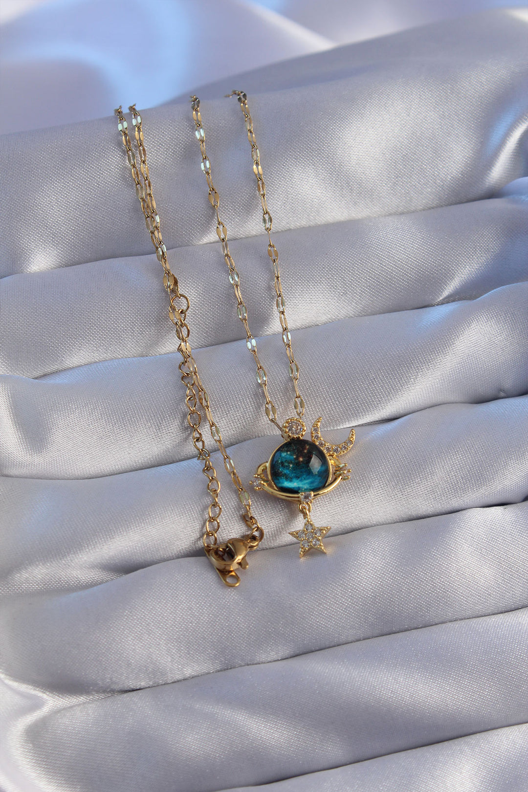 EBJ 316L Stainless Steel Chain Gold Color Zircon Stone Moon and Star Figured Planet Necklace - Caguas