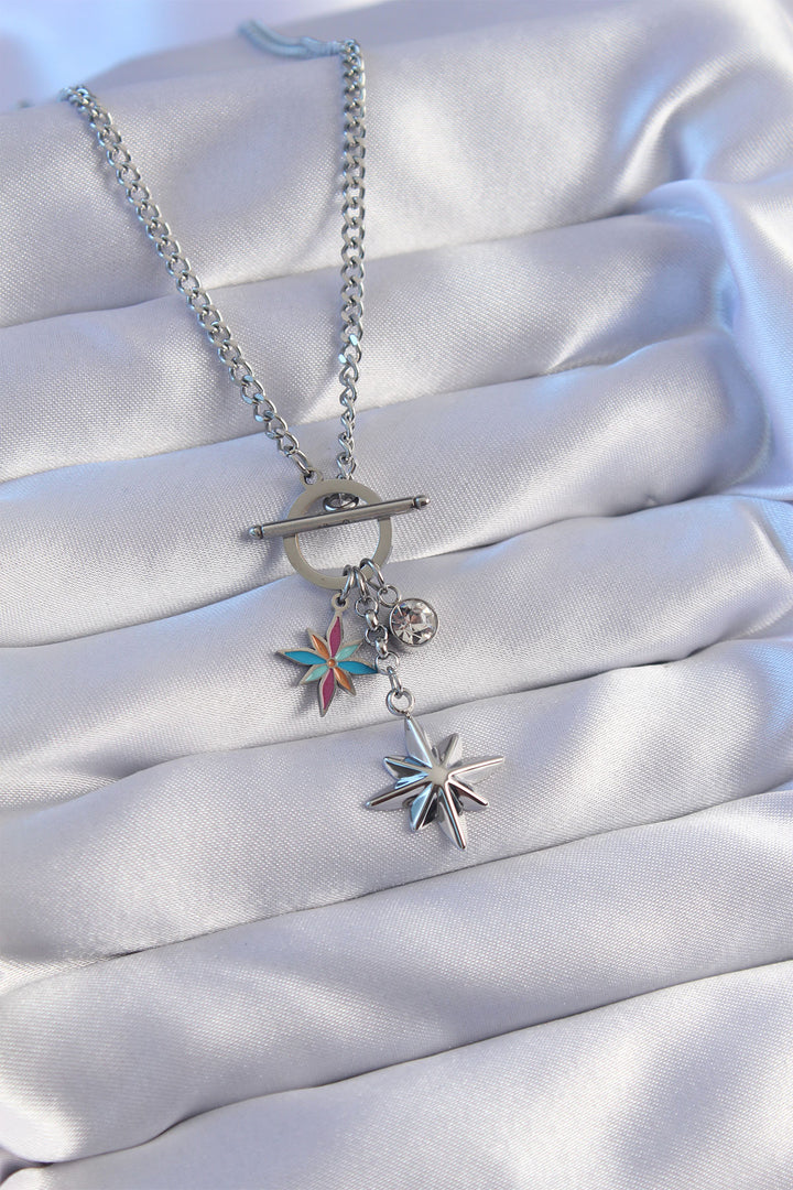 EBJ 316L Stainless Steel Chain Gold Color Colorful Enamel Zircon Stone Polaris Star Necklace - La Trinidad