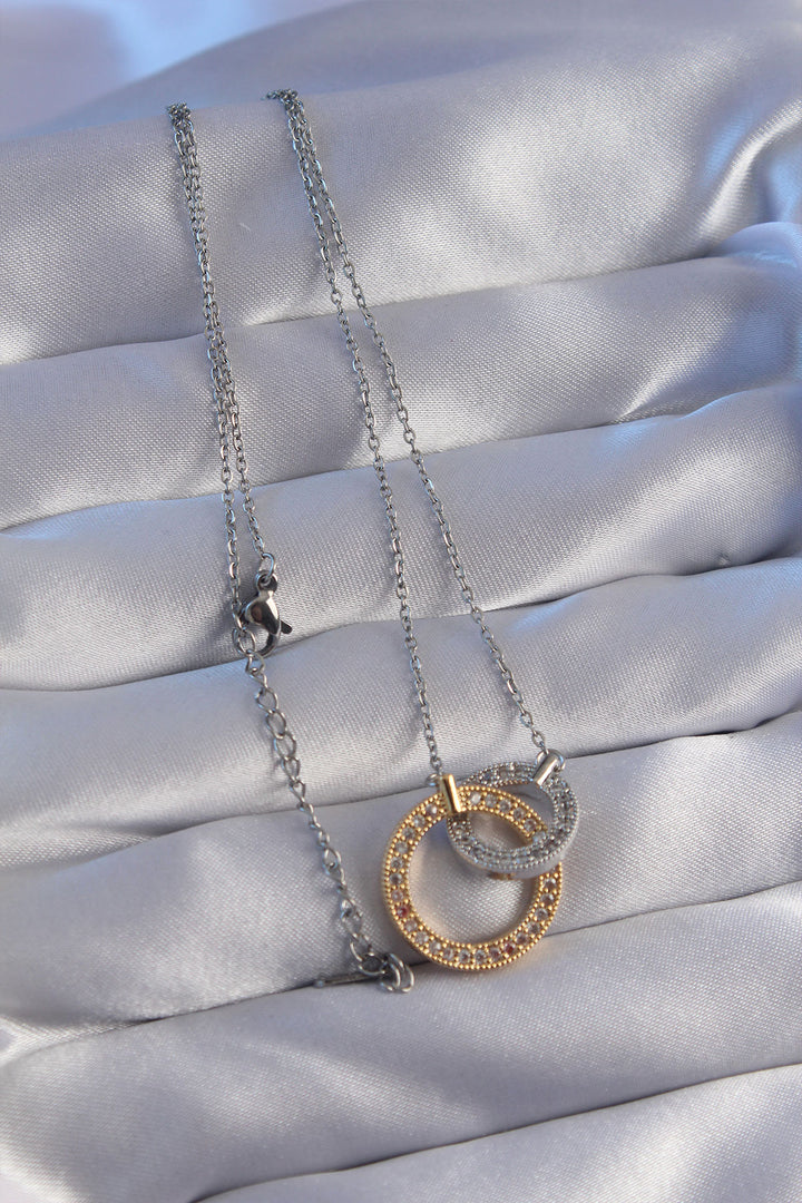 EBJ 316L Stainless Steel Chain Necklace with Two-Tone Zircon Stone - Kifisiá