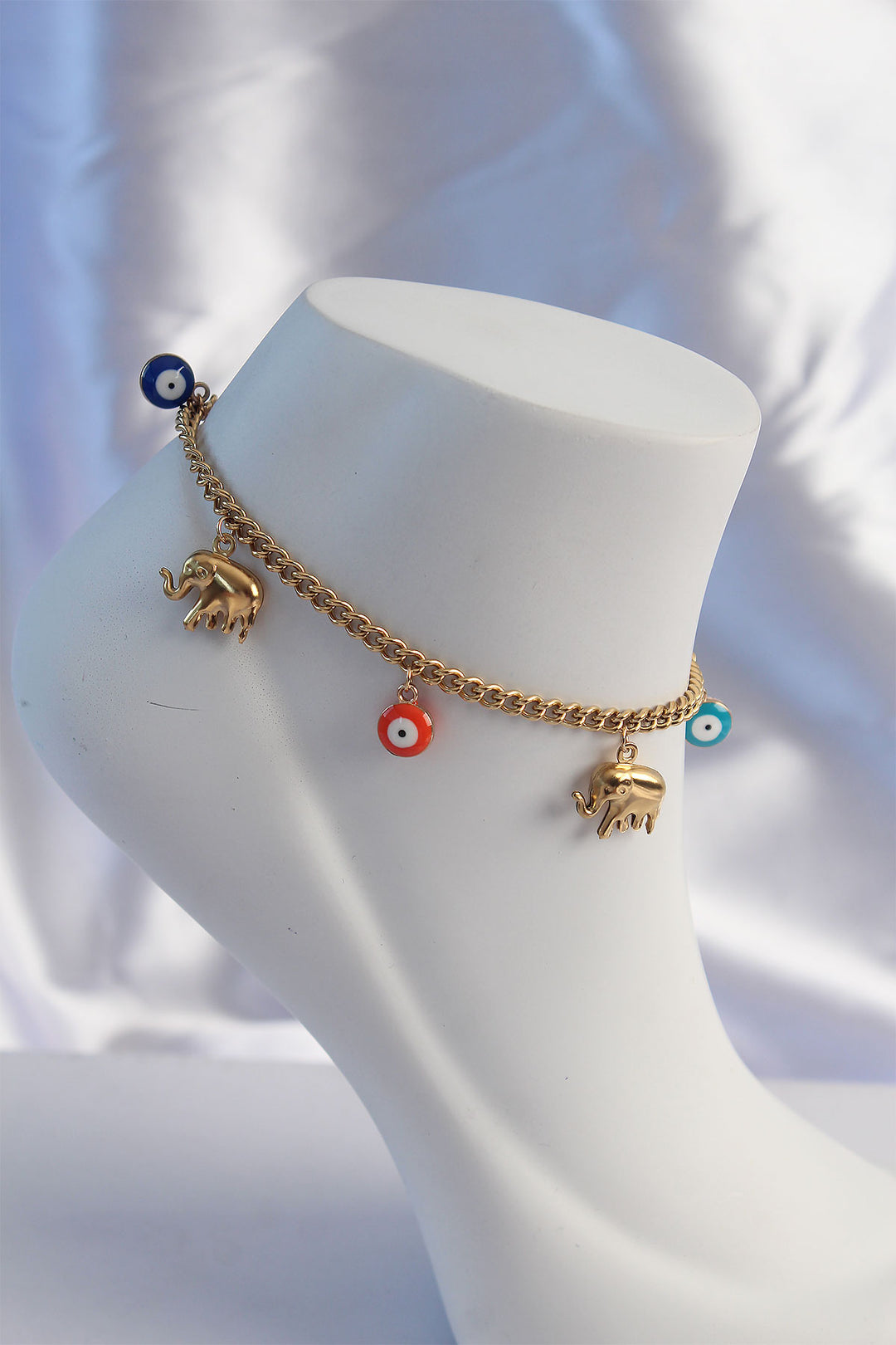 EBJ 316L Steel Gold Color Elephant Model Colorful Evil Eye Figure Anklet - Downey