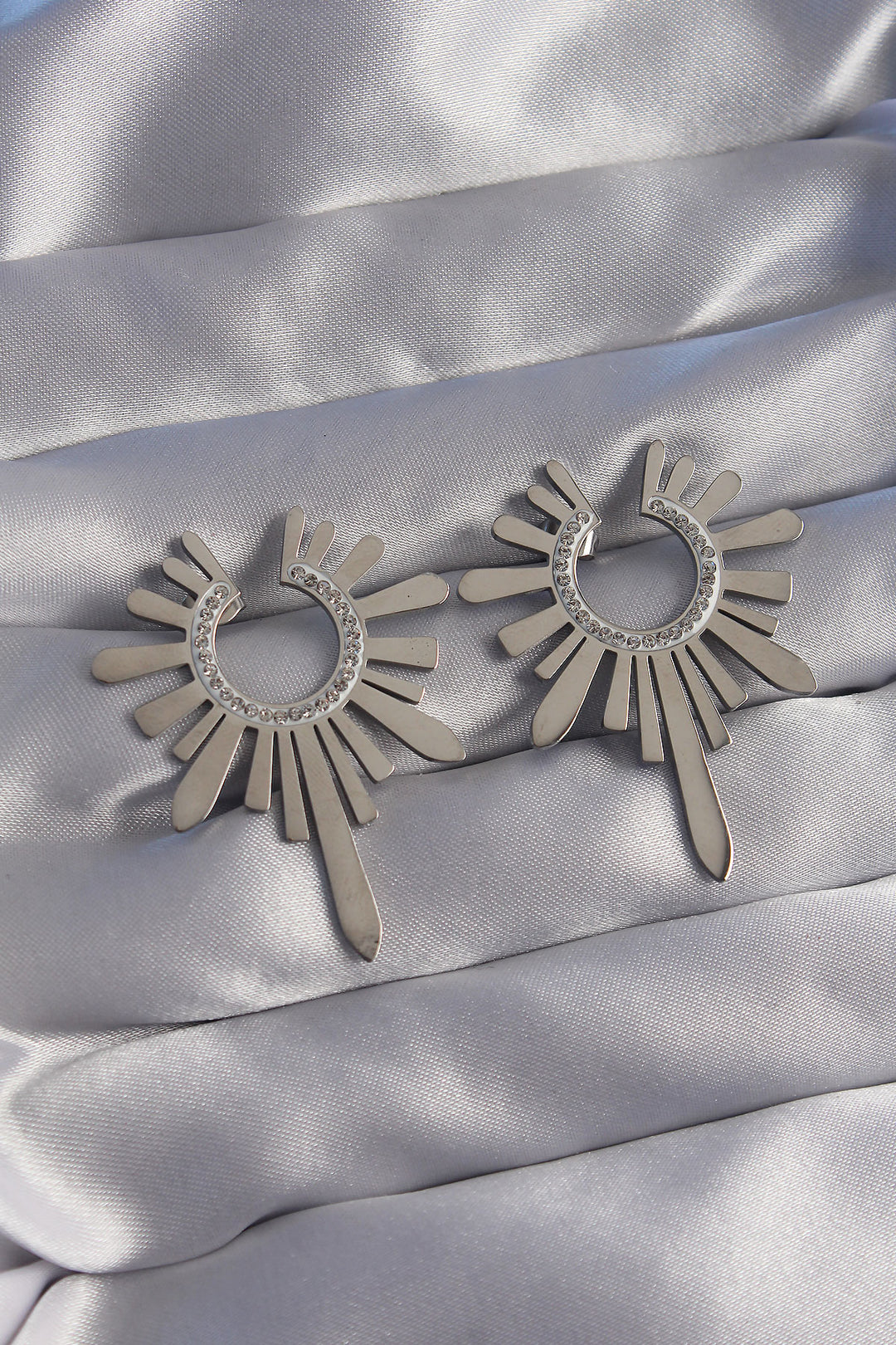 EBJ 316L Stainless Steel Silver Color Sun Shaped Earrings with Zircon Stone - Idaho Falls