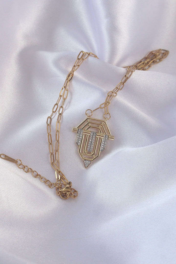 EBJ 316L Steel Gold Color Zircon Stone Serenay Necklace - Pénjamo