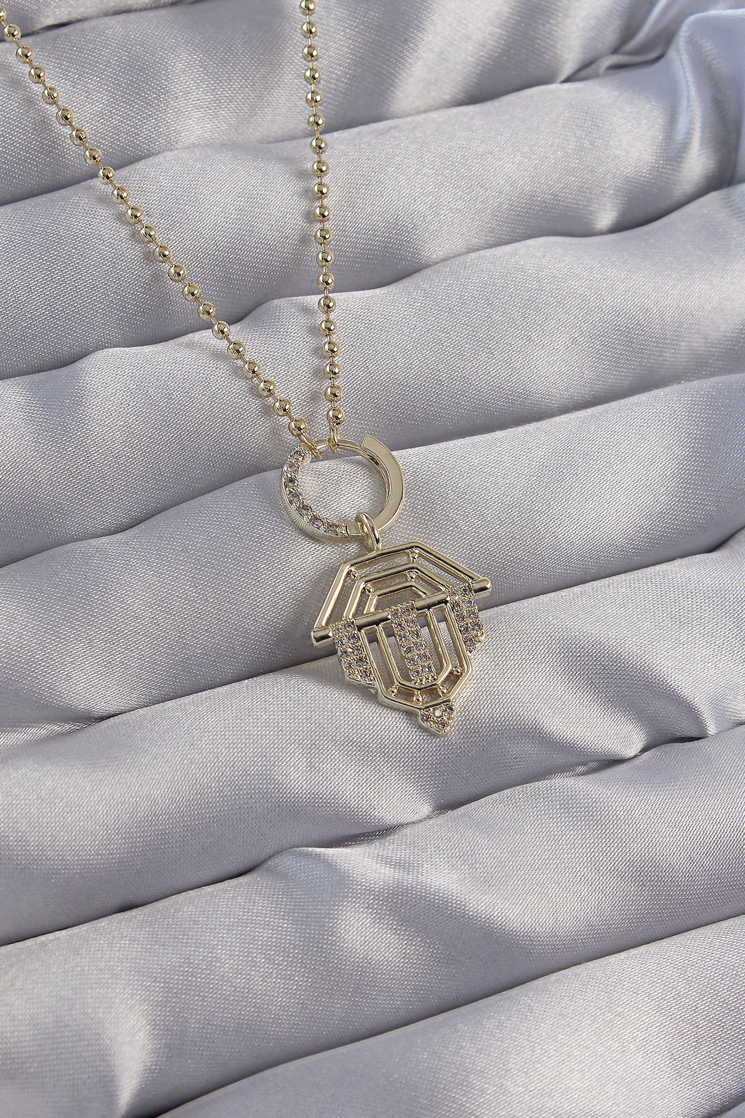 EBJ Gold Color Serenay Necklace with Rice Zircon Stone and Oval Detail - Roswell