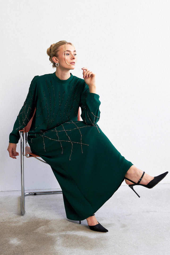 ZRF Women Alora Stone-Embroidered Evening Dress - Emerald - Palaió Fáliro