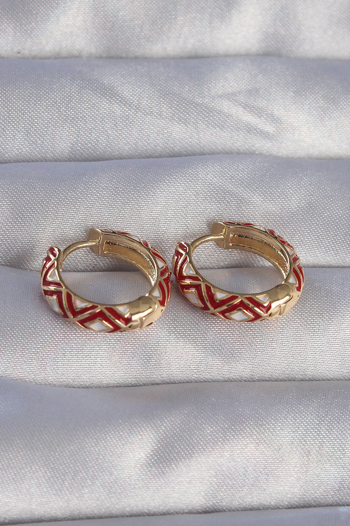 EBJ Gold Color Rice Red Ethnic Patterned Hoop Earrings - Elmont