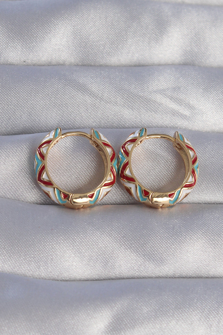 EBJ Gold Color Rice Blue Ethnic Patterned Hoop Earrings - Zweibrücken