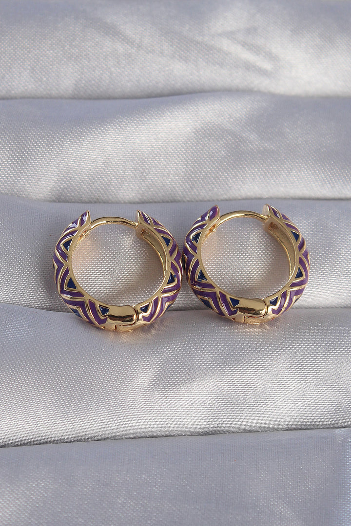 EBJ Gold Color Rice Grain Purple Ethnic Patterned Hoop Earrings - Tynaarlo