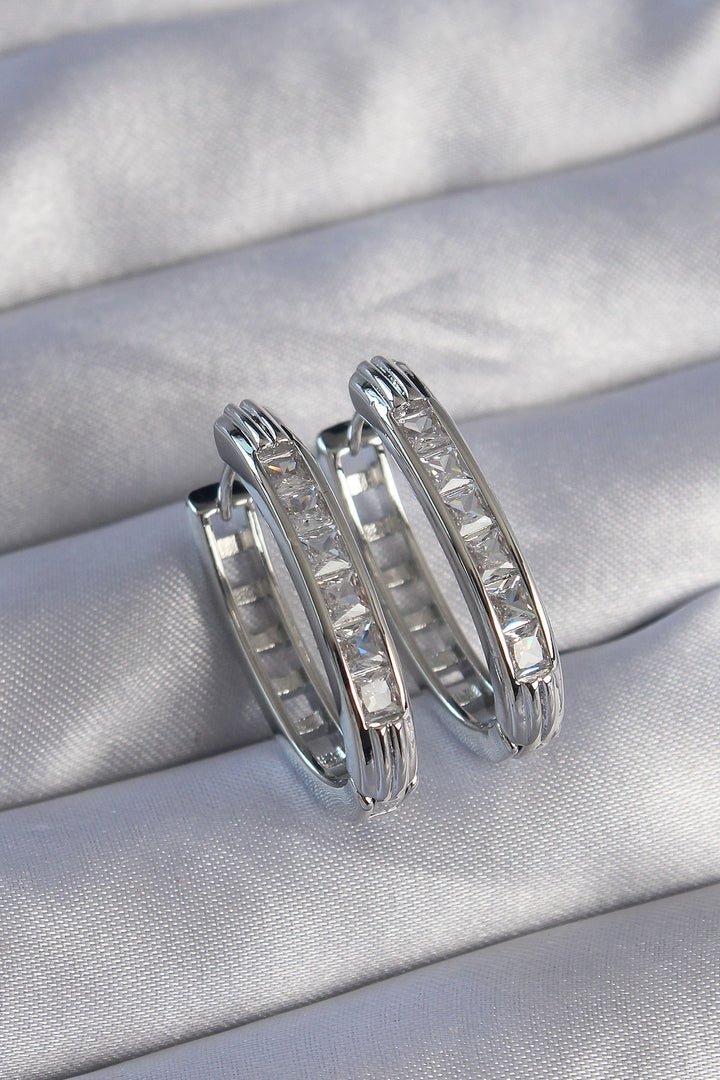 EBJ Rice Silver Color Zircon Stone Oval Model Earring - Ourense
