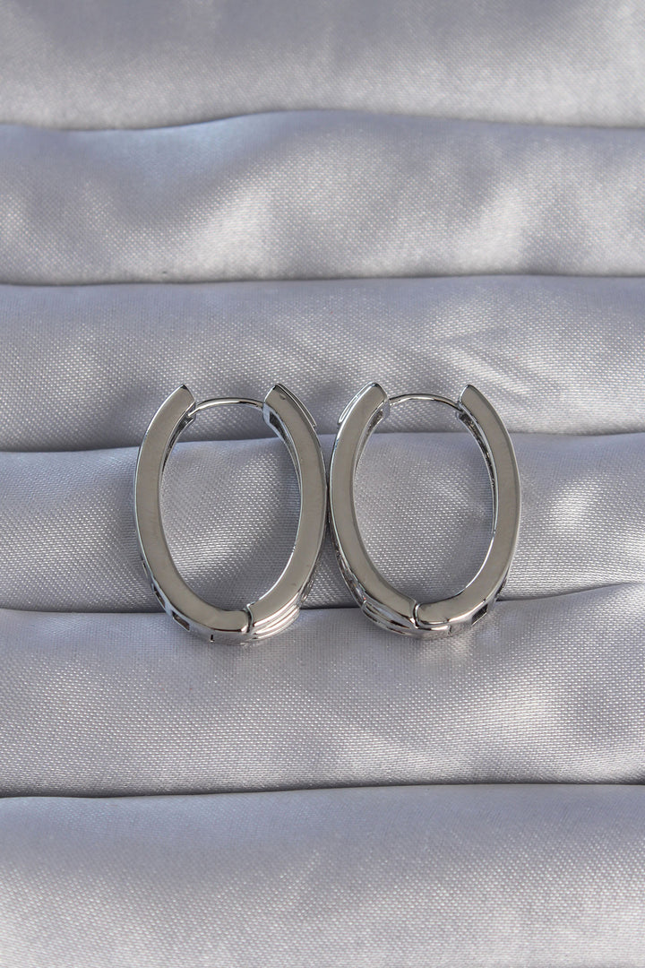 EBJ Rice Silver Color Zircon Stone Oval Model Earring - Ourense