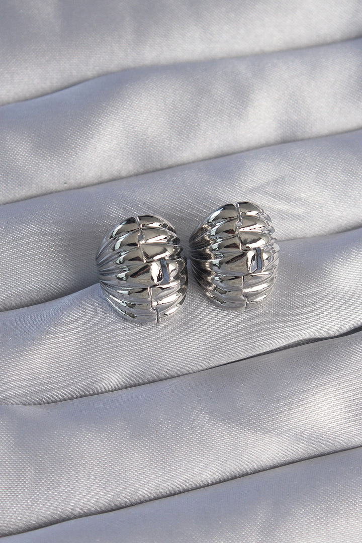 EBJ Rice Silver Color Dotted Minimal Domed Design Earrings - Tooele