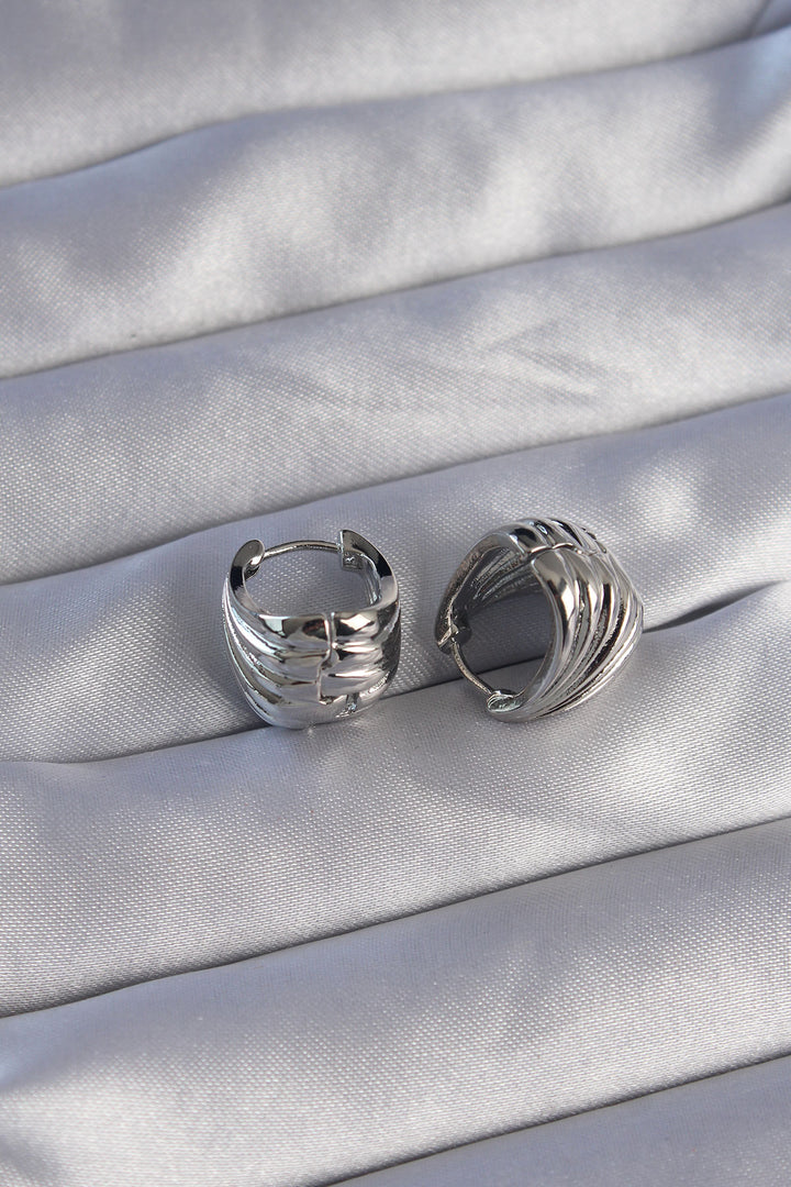 EBJ Rice Silver Color Dotted Minimal Domed Design Earrings - Tooele