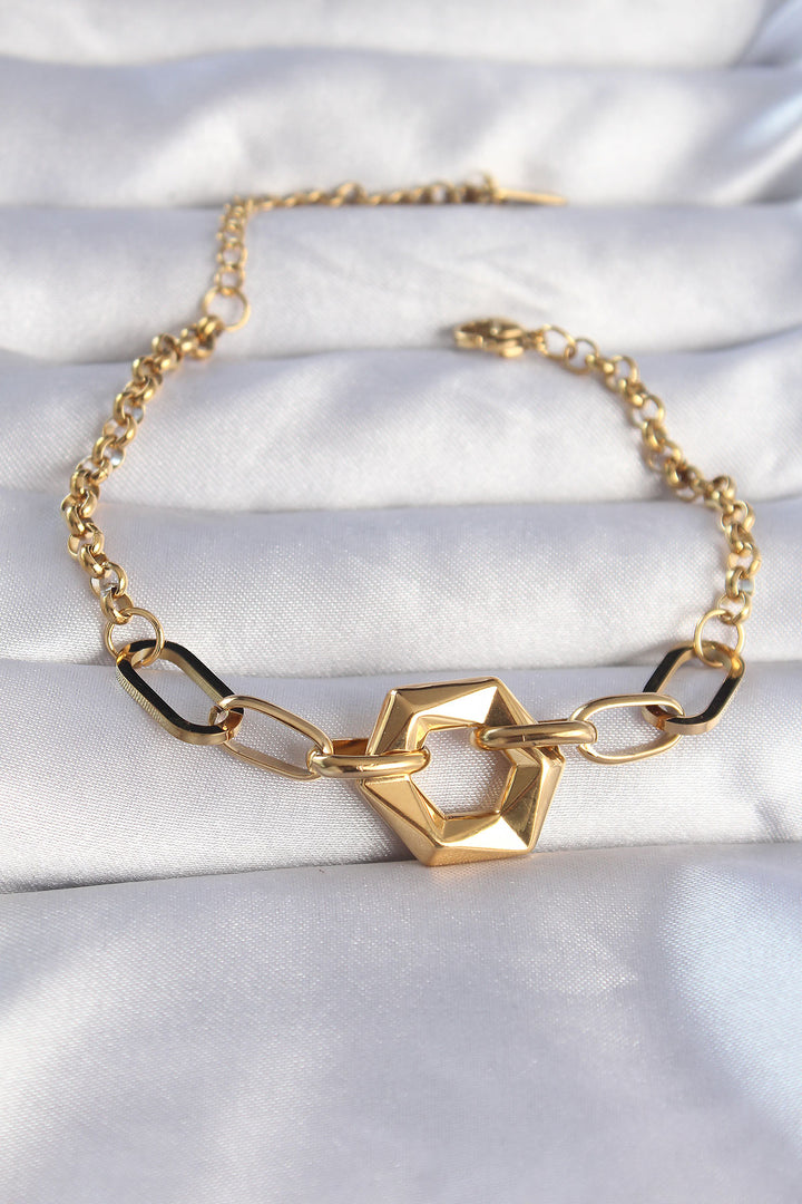 EBJ 316L Steel Gold Color Geometric Model Chain Bracelet - Uden