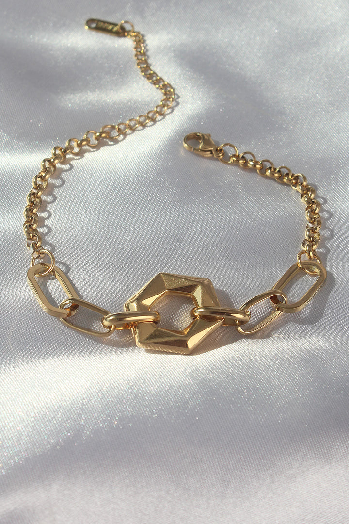 EBJ 316L Steel Gold Color Geometric Model Chain Bracelet - Uden
