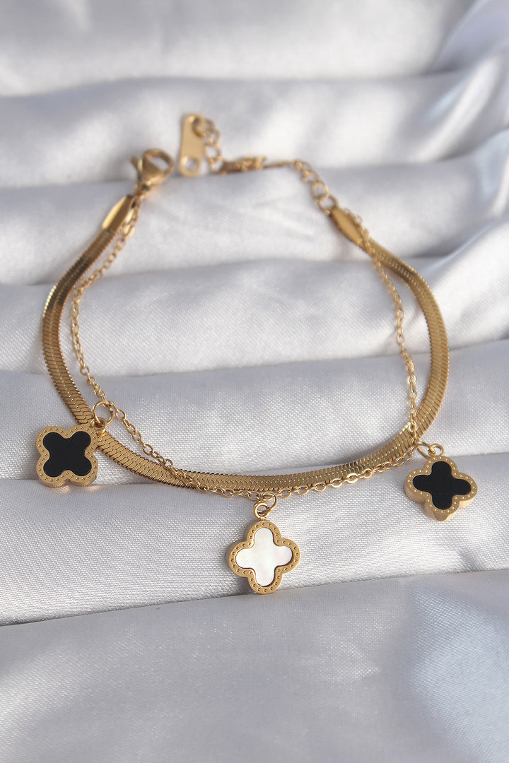 EBJ 316L Steel Gold Color Enamel Clover Model Couple Italian Chain Bracelet - Hawthorne