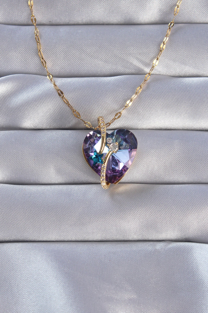 EBJ 316L Steel Chain Gold Zircon Stone Star Detail Crystal Stone Purple Heart Designed Necklace - Atlanta