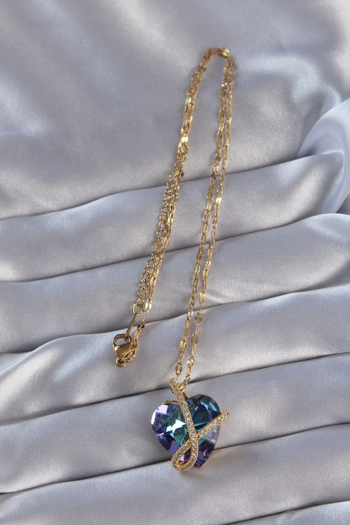 EBJ 316L Stainless Steel Chain Gold Color Zircon Stone Anna Heart Necklace - Formia
