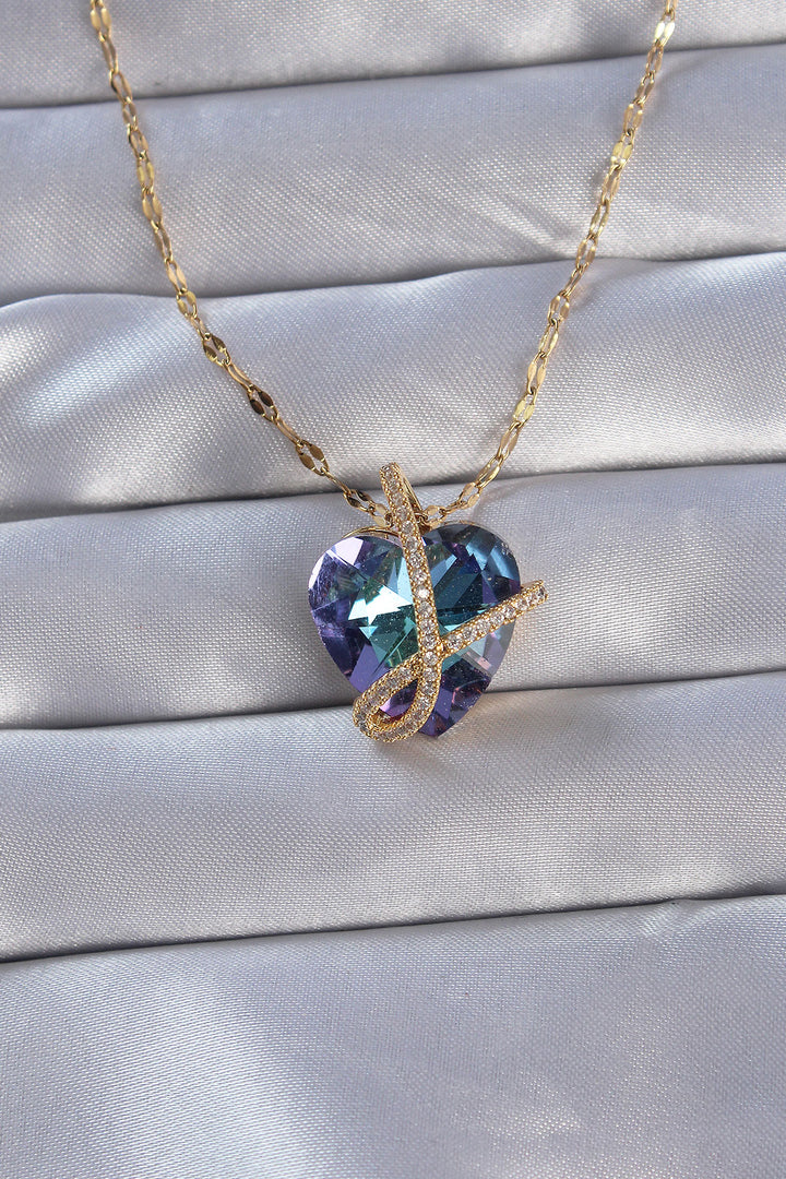 EBJ 316L Stainless Steel Chain Gold Color Zircon Stone Anna Heart Necklace - Formia