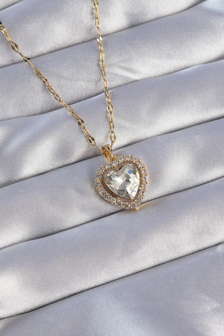 EBJ 316L Stainless Steel Chain Gold Color Zircon Stone Heart Necklace - Leicester