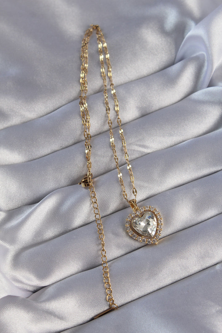 EBJ 316L Stainless Steel Chain Gold Color Zircon Stone Heart Necklace - Leicester