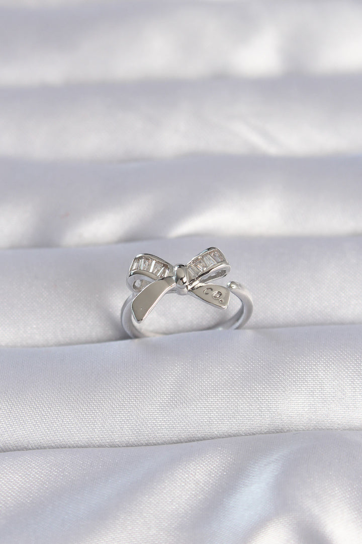 EBJ Adjustable Ring with Rice Silver Color Zircon Stone Bow Model - Darmstadt