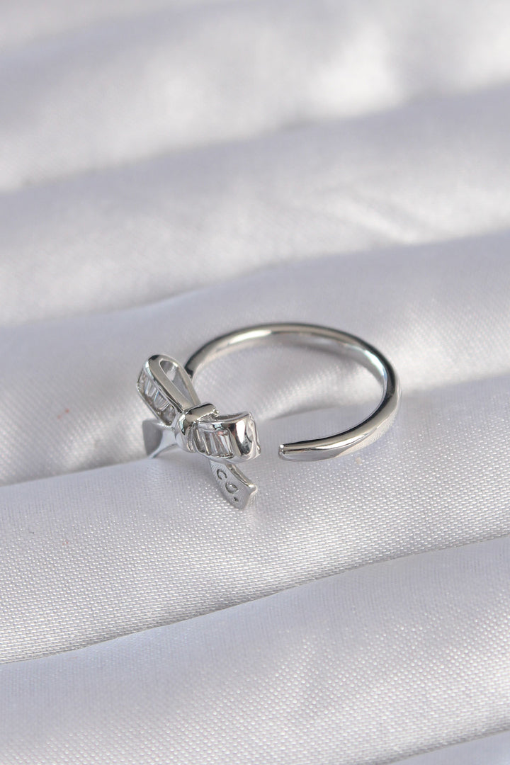 EBJ Adjustable Ring with Rice Silver Color Zircon Stone Bow Model - Darmstadt