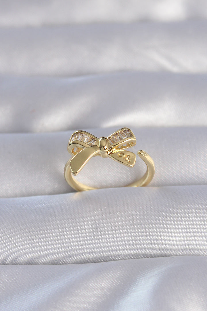 EBJ Adjustable Ring with Rice Gold Color Zircon Stone Bow Model - Viana do Castelo