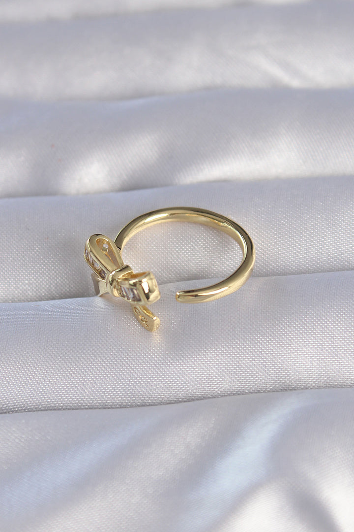 EBJ Adjustable Ring with Rice Gold Color Zircon Stone Bow Model - Viana do Castelo