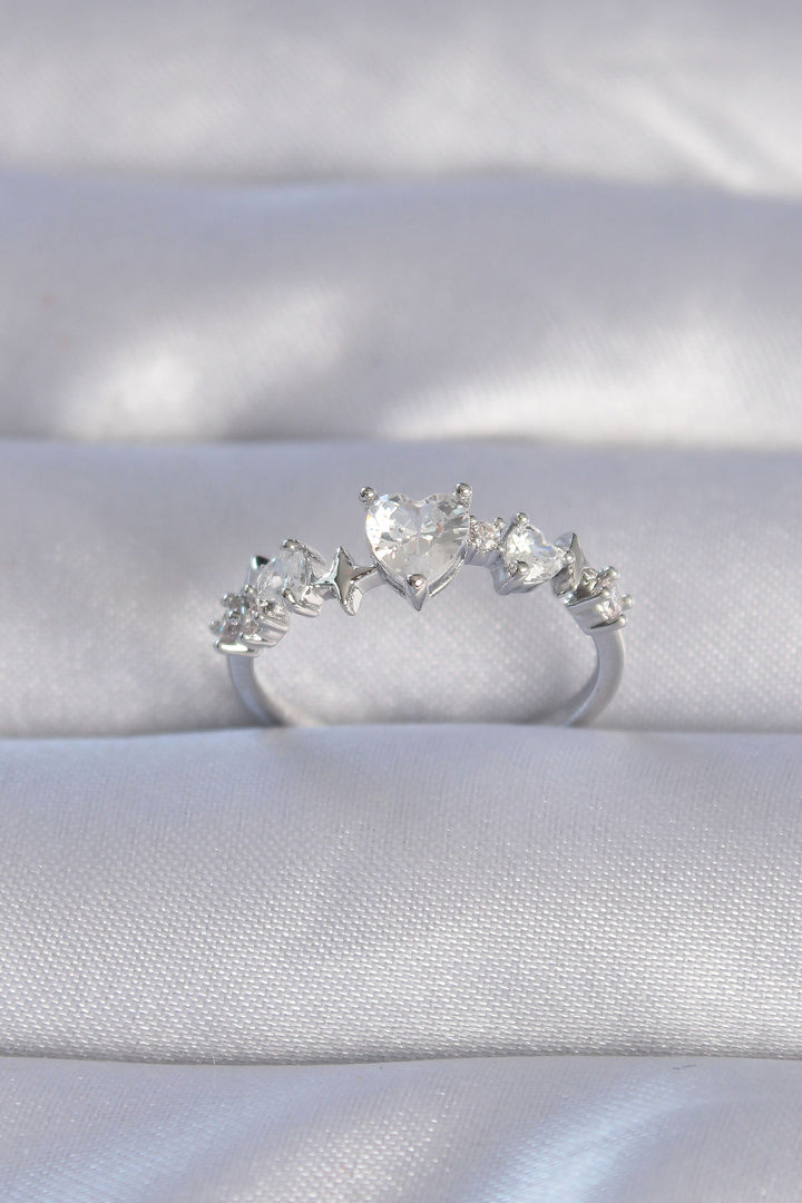 EBJ Adjustable Ring with Heart Shaped Zircon Stone in Silver Color Rice - Norwalk