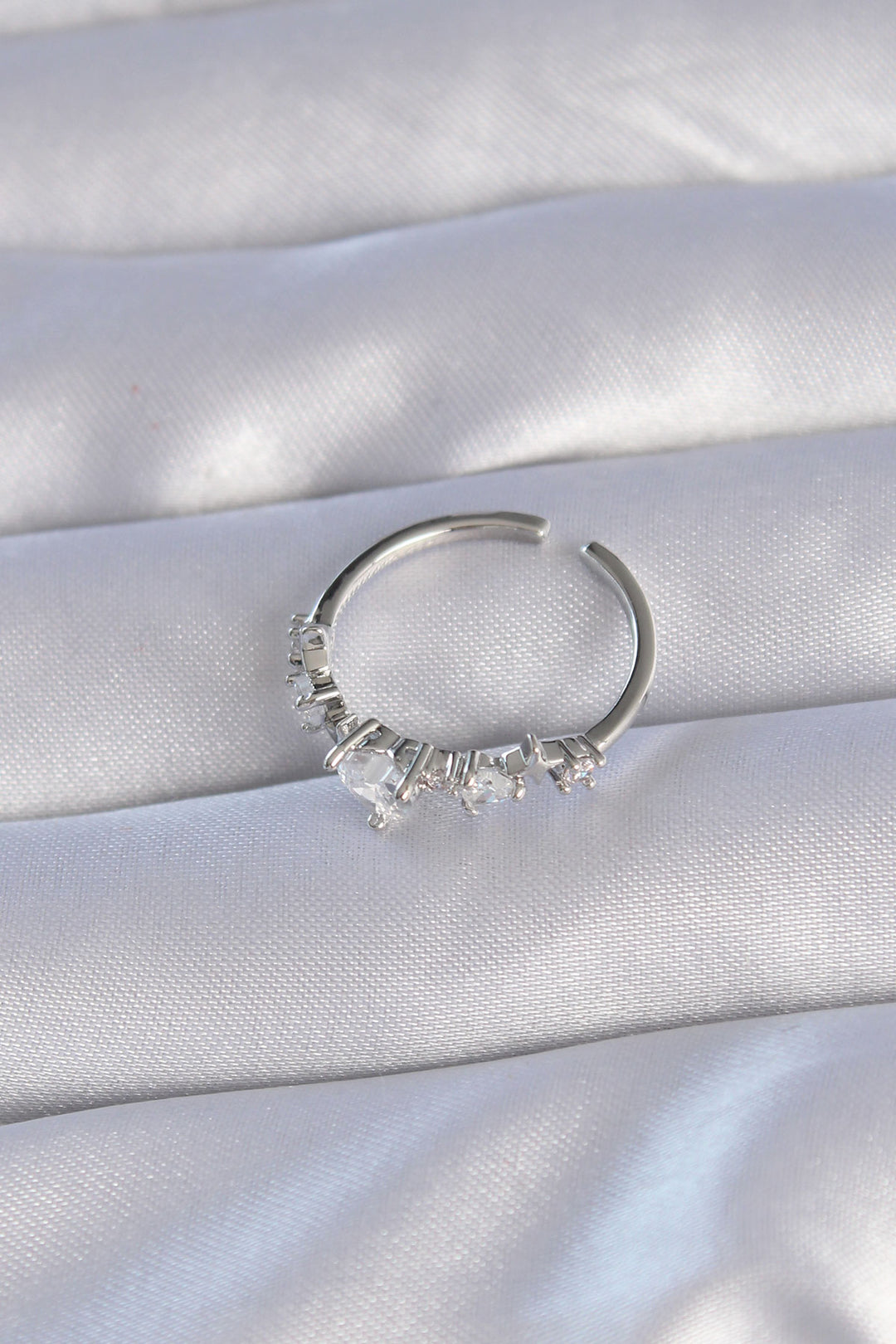EBJ Adjustable Ring with Heart Shaped Zircon Stone in Silver Color Rice - Norwalk