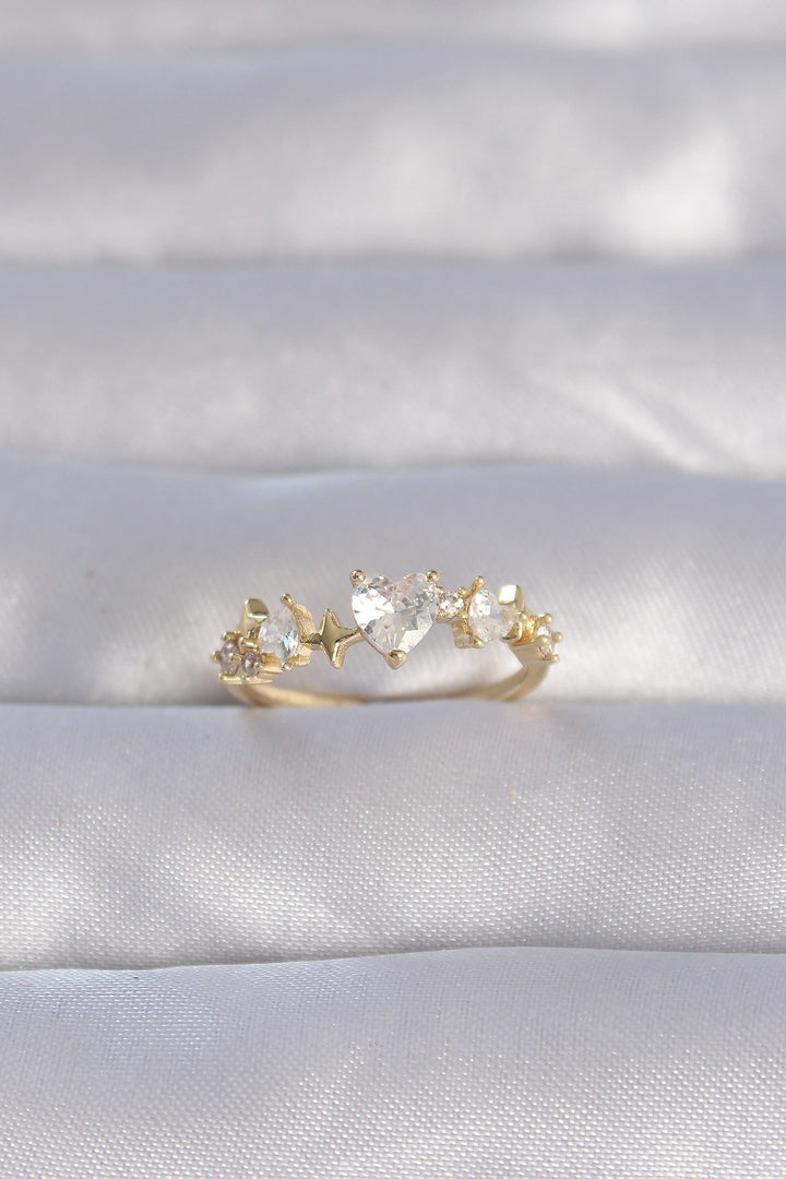 EBJ Adjustable Ring with Rice Gold Color Zircon Stone Heart Model - Huntington