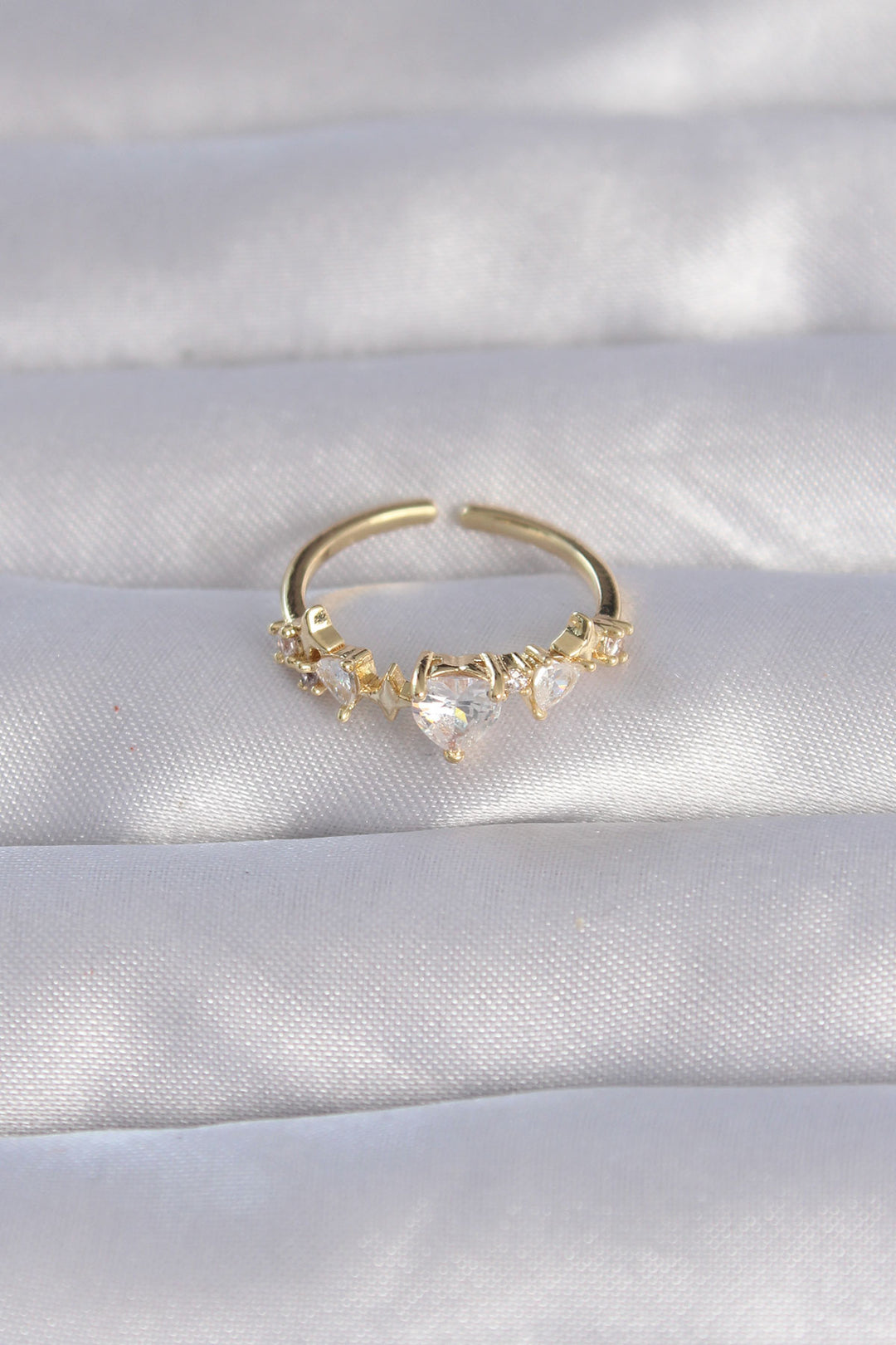 EBJ Adjustable Ring with Rice Gold Color Zircon Stone Heart Model - Huntington