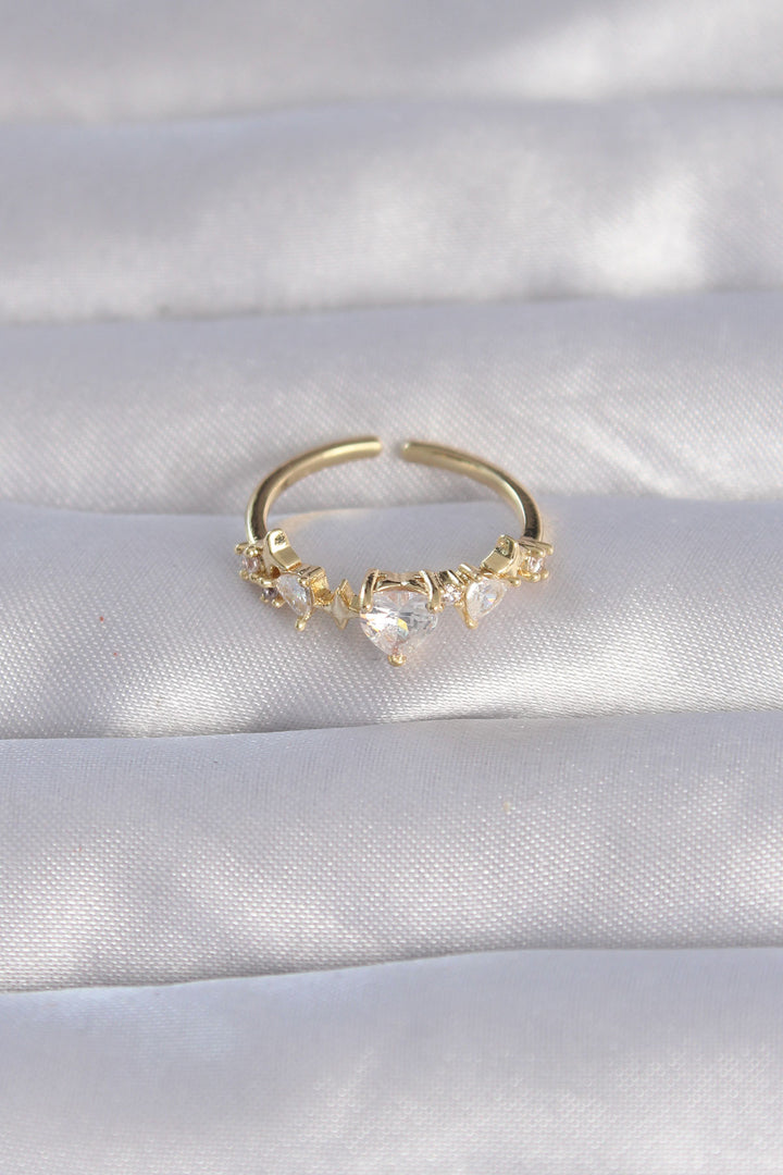 EBJ Adjustable Ring with Rice Gold Color Zircon Stone Heart Model - Huntington