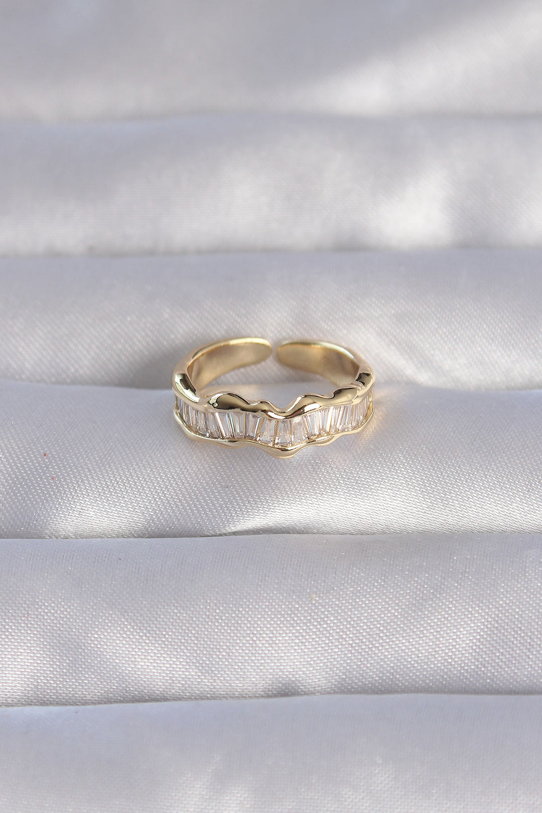 EBJ Adjustable Ring with Rice Gold Color Zircon Stone Wavy Waterway Design - Carrollwood