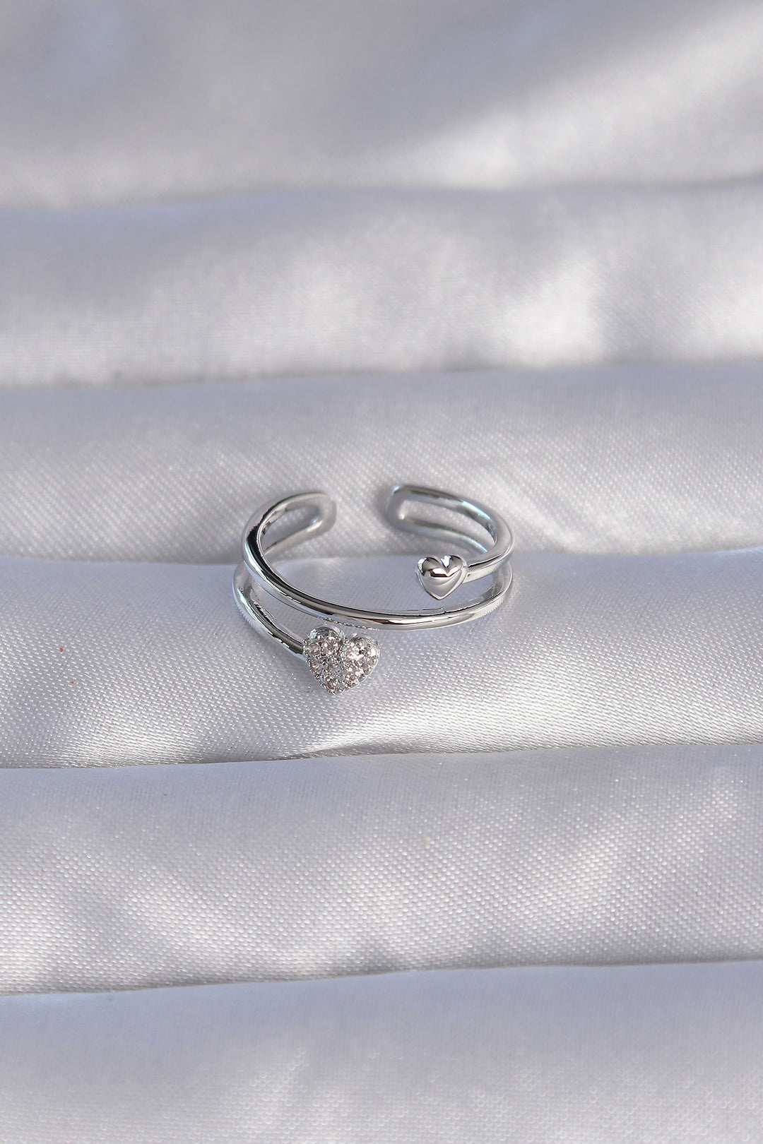EBJ Adjustable Ring with Silver Color Zircon Stone Heart Model - Sanford