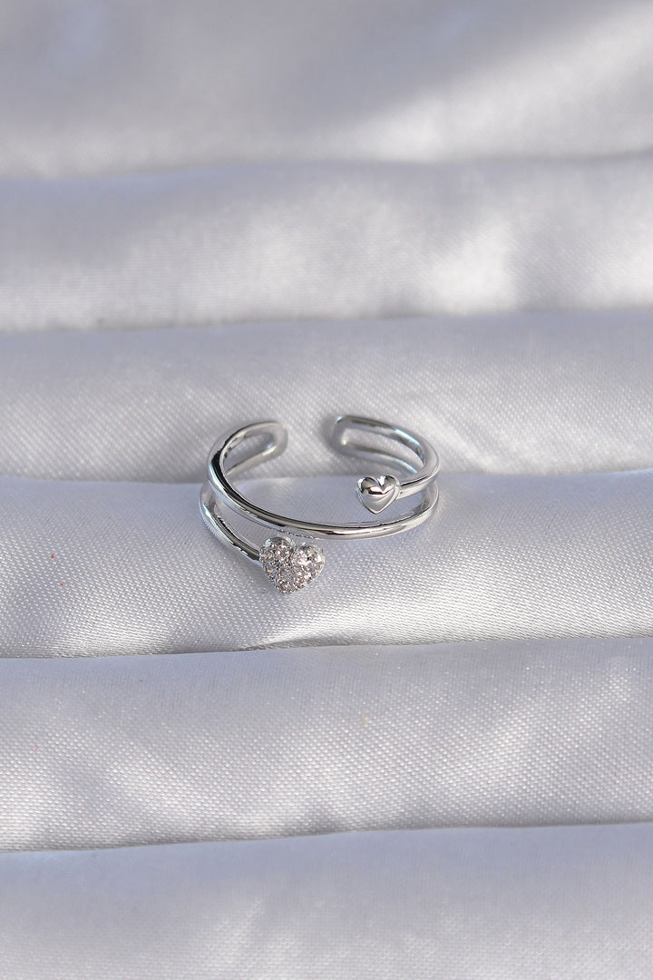 EBJ Adjustable Ring with Silver Color Zircon Stone Heart Model - Sanford